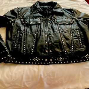 Woman’s Beautiful Black Studded & Rhinestone Leather Jacket!!